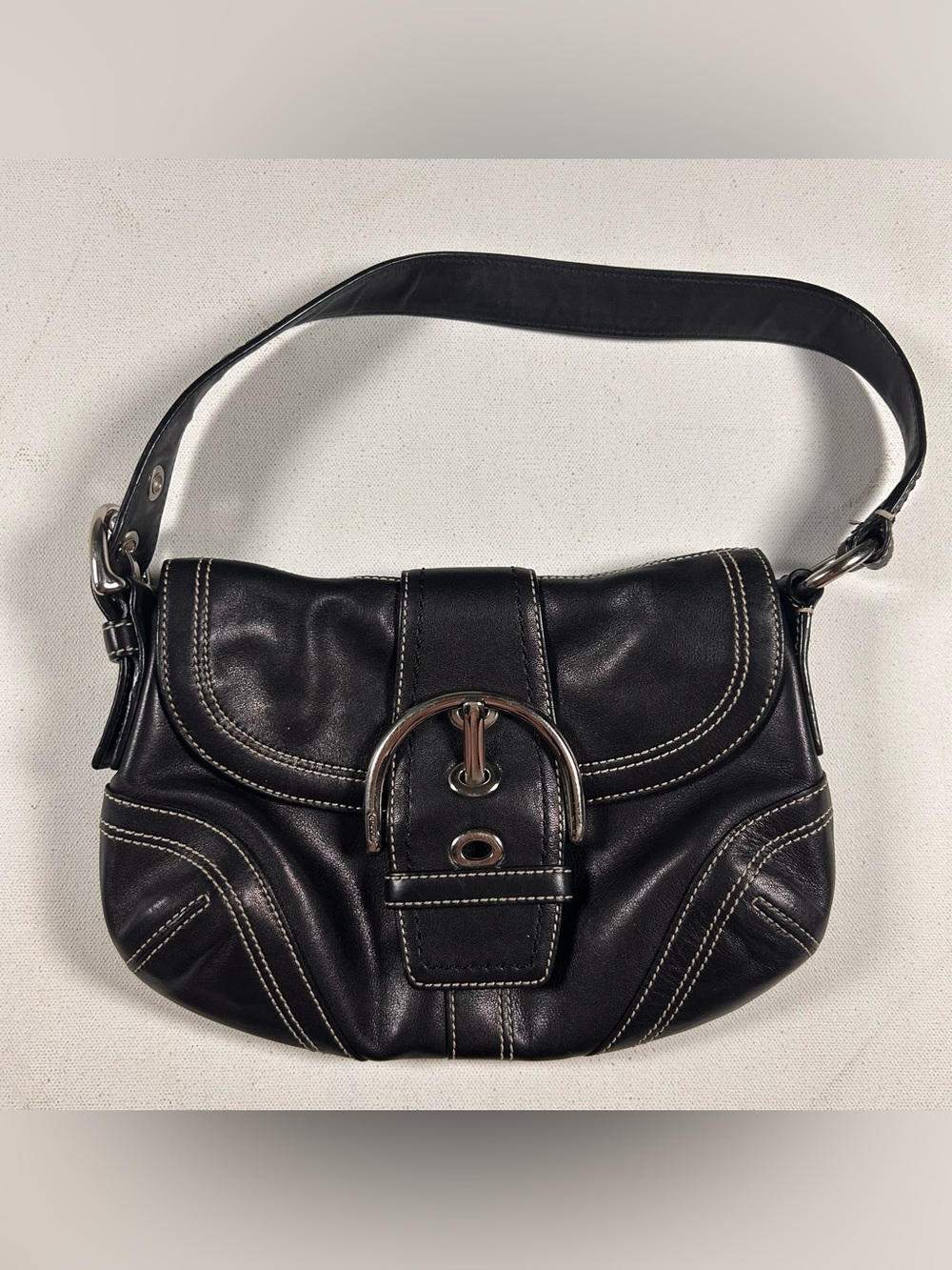 Coach 10316 Soho Black Leather Flap Buckle Small Shoulder Bag Purse